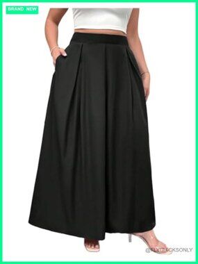 Plus Size Maxi Skirt Pleated High Waisted A Line Long Skirt with Pockets